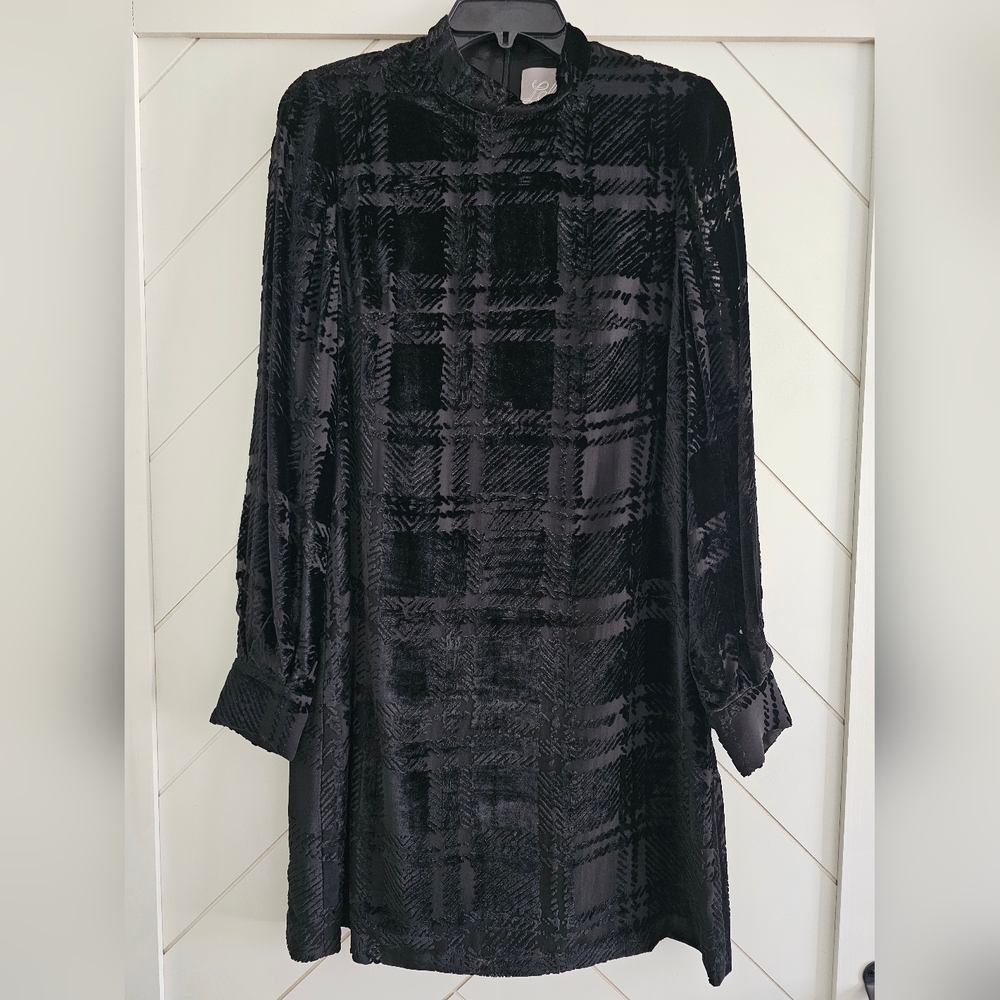 048. Lela Rose Black Plaid Velvet Tunic Dress